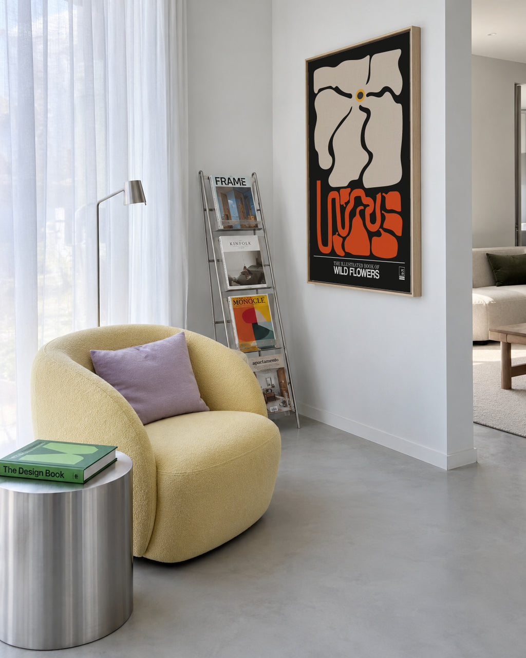 The Illustrated Book Of Wild Flowers Vol.1 Grey - Framed canvas in an interior