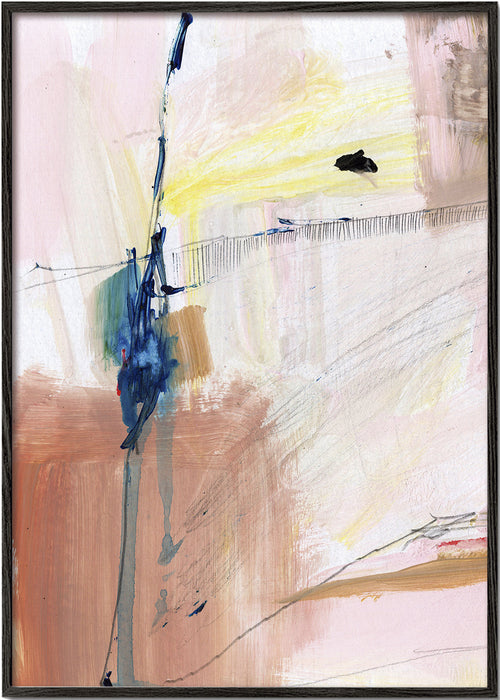 Quadro abstrato em tons pastel com pincelada vertical