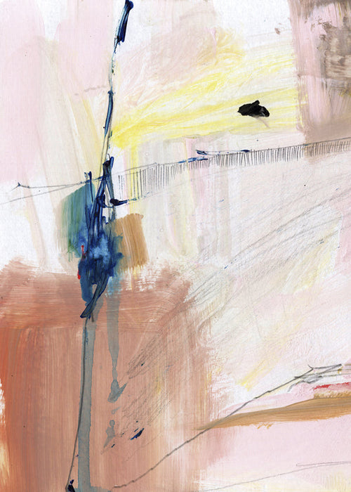 Quadro abstrato em tons pastel com pincelada vertical