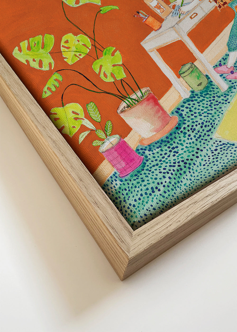 Quadro ilustrado de gatos em interior