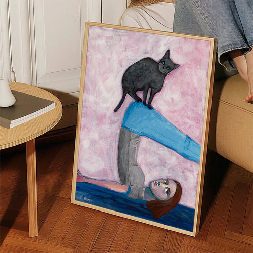 Design relaxante com posição de yoga e gato