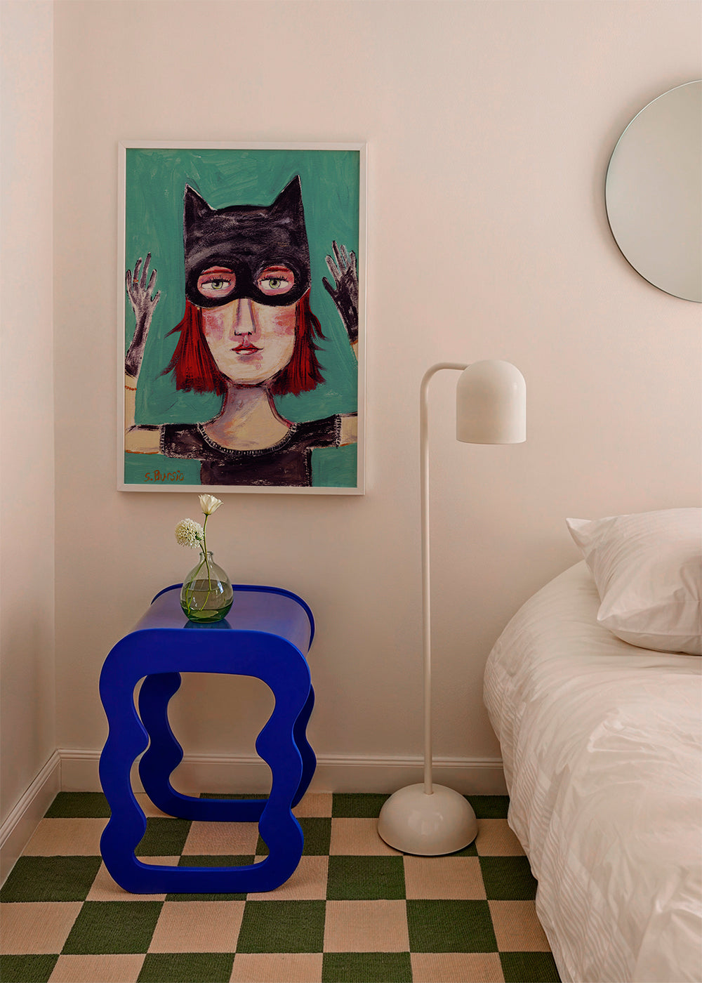 Quadro ilustrado de mulher-gato com máscara