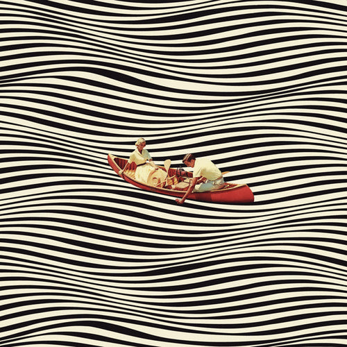 Arte abstrata: canoa vermelha sobre ondas ópticas