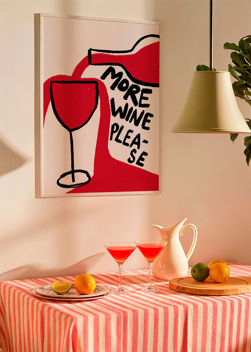 Arte para cozinha More Wine Please ilustração gráfica