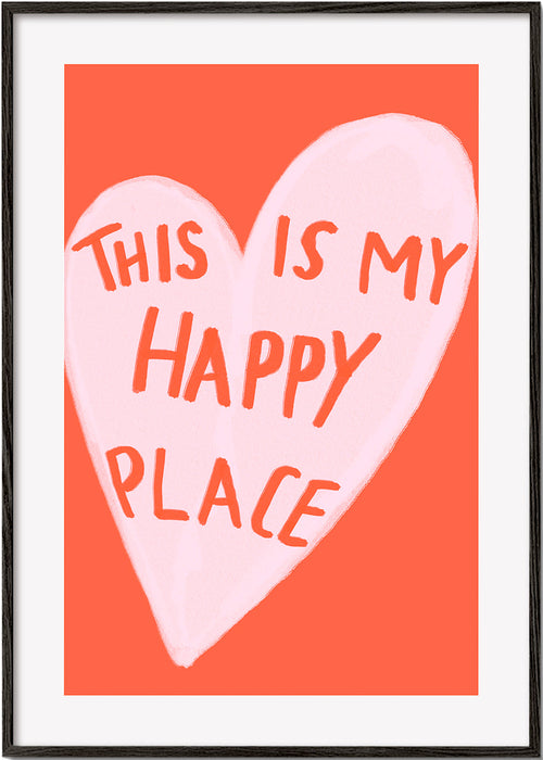 Ilustração coração "Happy Place" fundo coral