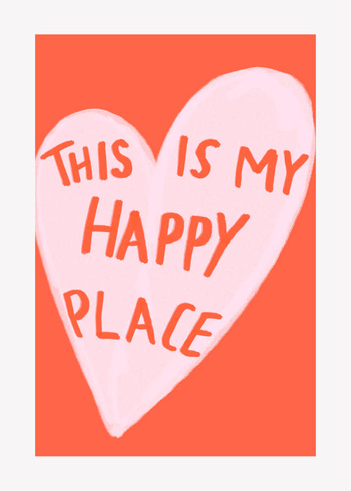 Ilustração coração "Happy Place" fundo coral
