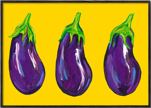 Arte para cozinha com berinjelas ilustradas