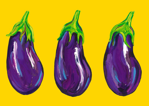 Arte para cozinha com berinjelas ilustradas