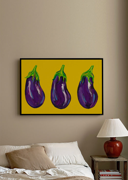 Arte para cozinha com berinjelas ilustradas