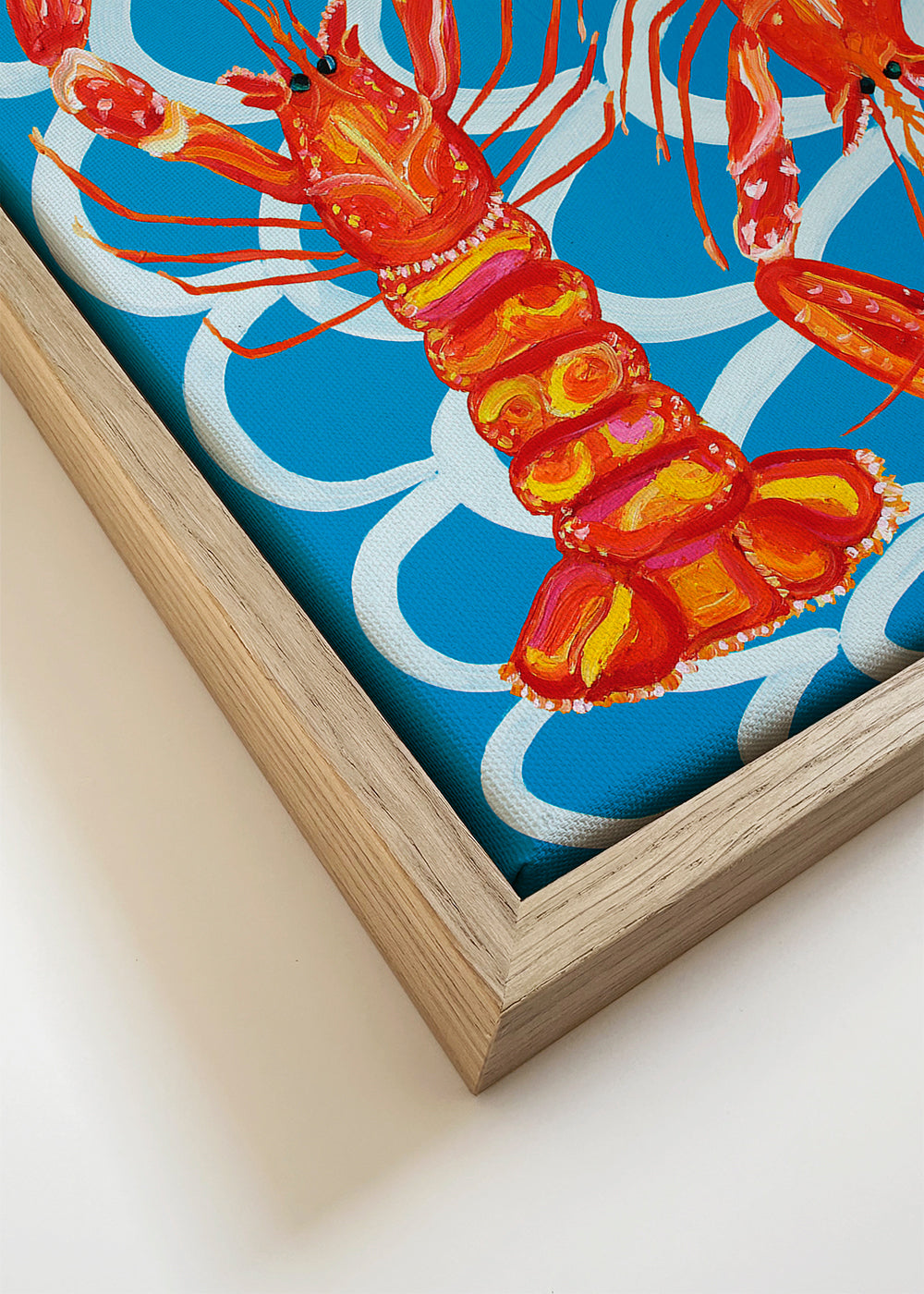 Arte para cozinha: langostinos sobre azul