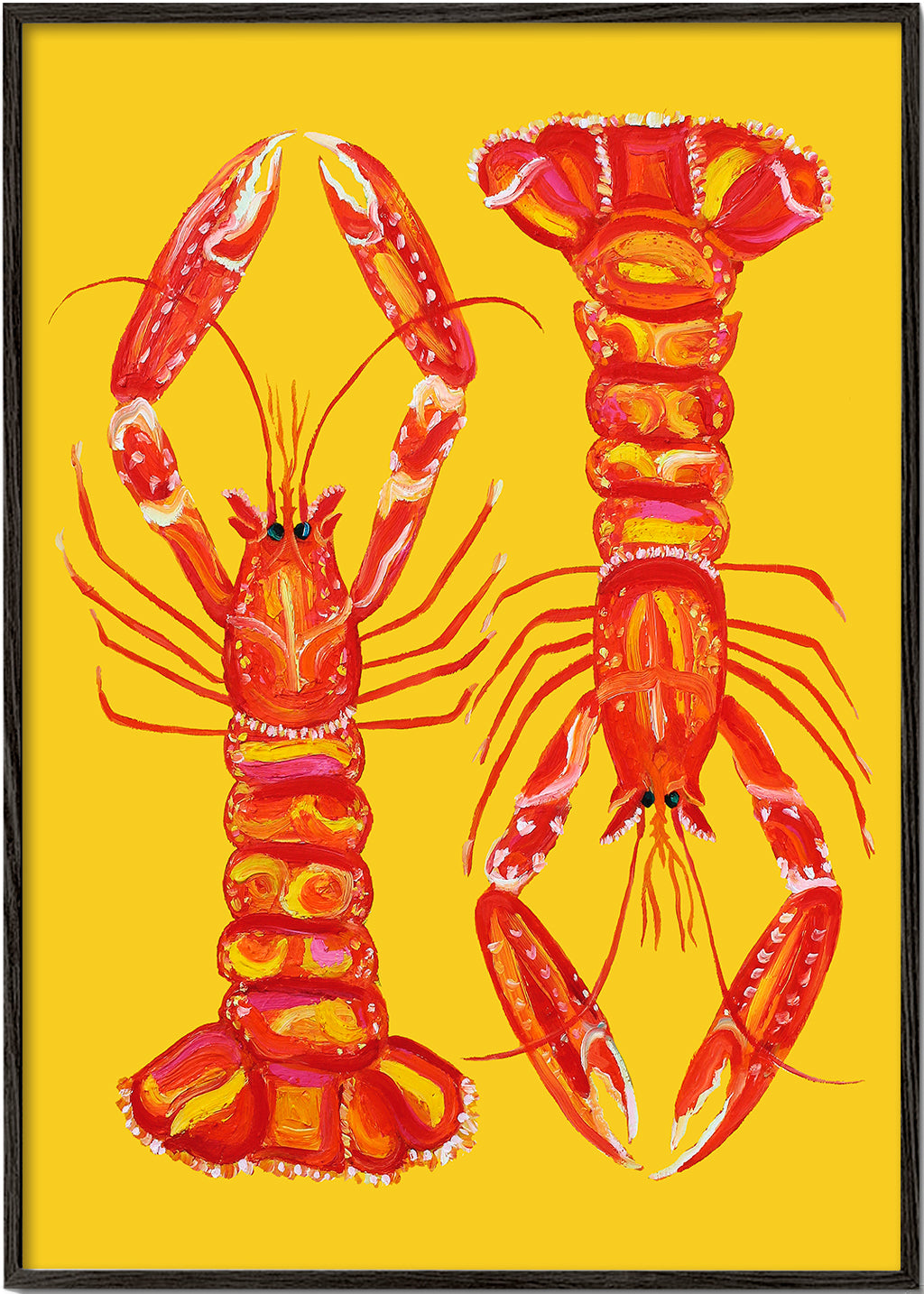 Arte para cozinha com lagostins vermelhos sobre amarelo