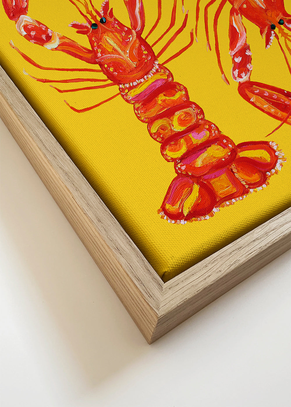Arte para cozinha com lagostins vermelhos sobre amarelo