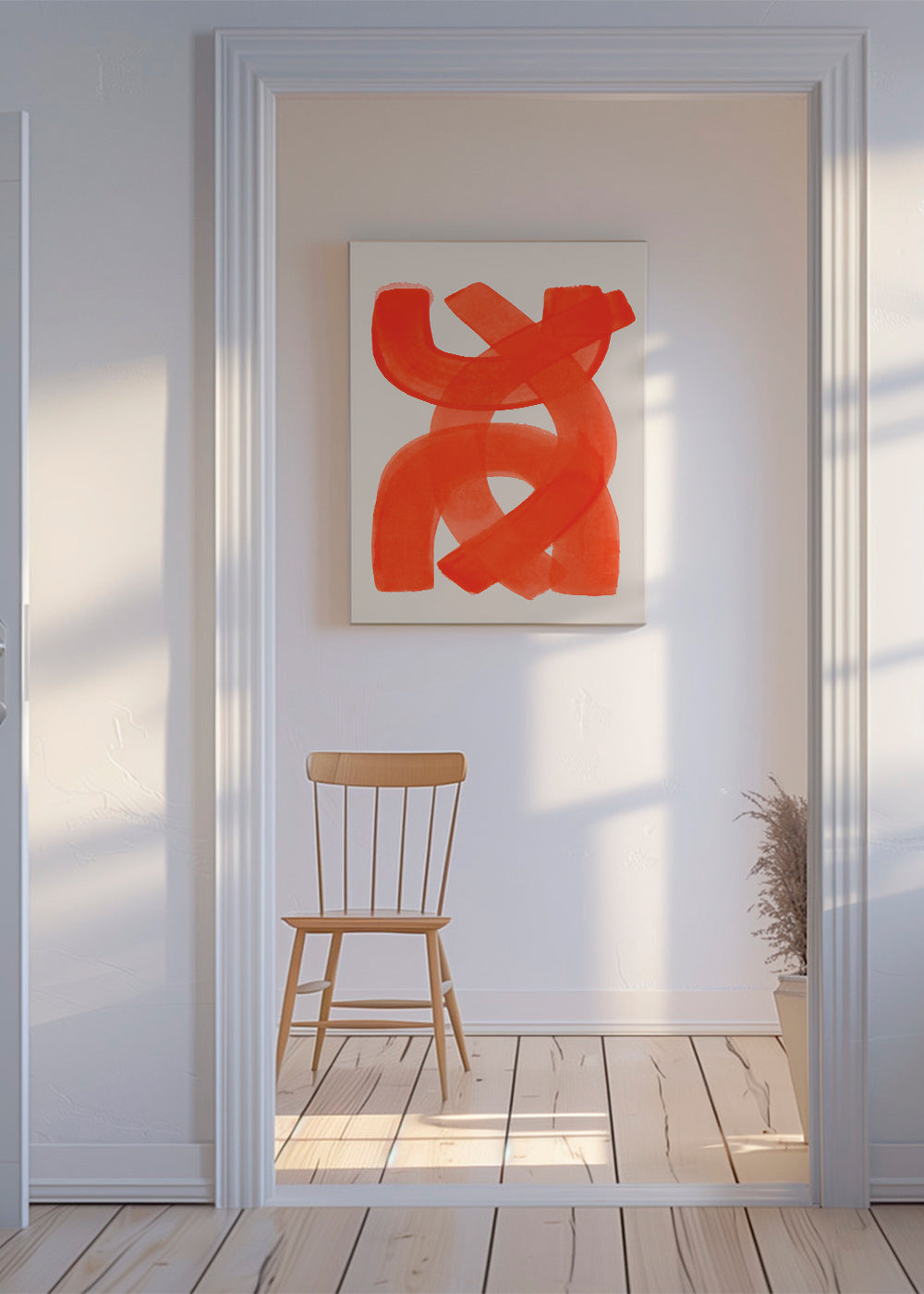Quadro abstrato com pinceladas laranja