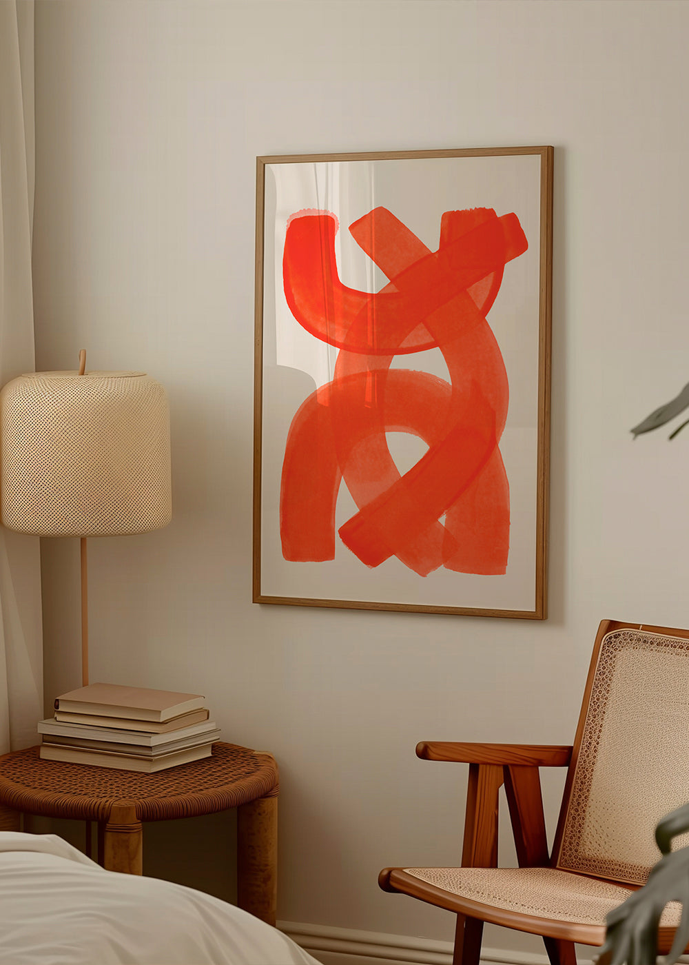 Quadro abstrato com pinceladas laranja