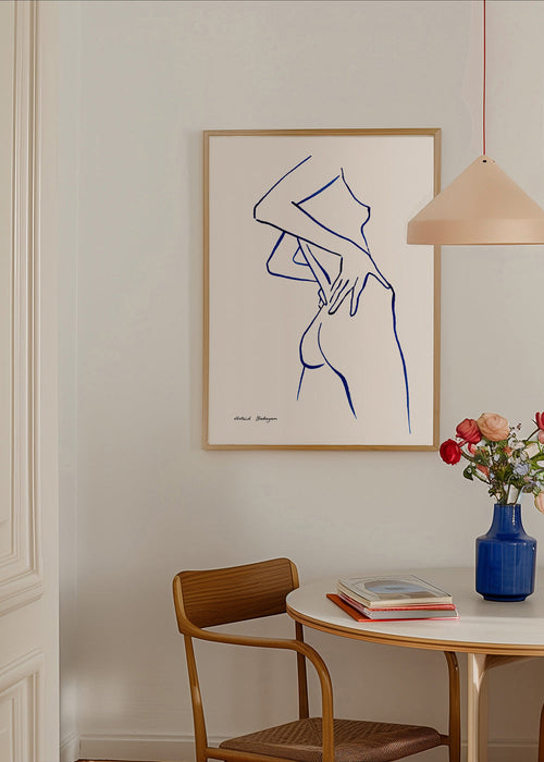 Ilustração linear feminina em azul