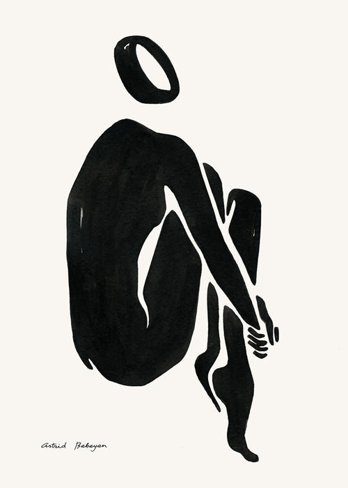 Arte em preto e branco com silhueta sentada