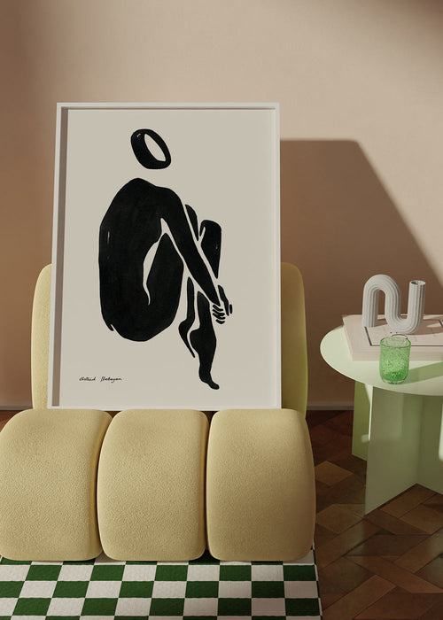 Arte em preto e branco com silhueta sentada