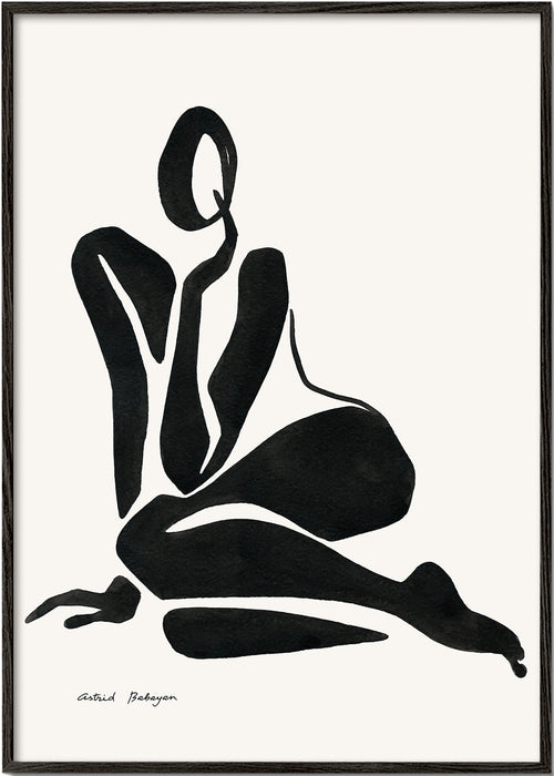 Arte em preto e branco com figura feminina minimalista