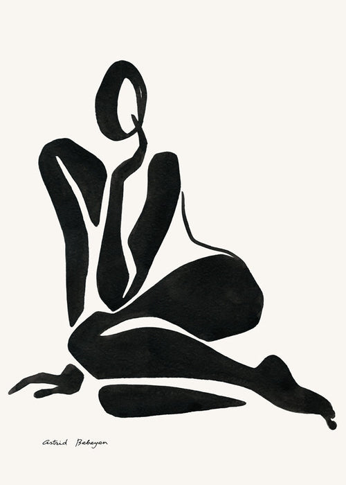 Arte em preto e branco com figura feminina minimalista