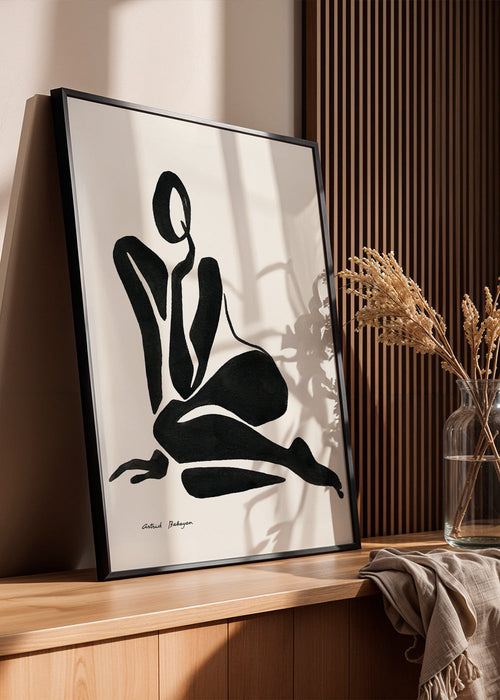 Arte em preto e branco com figura feminina minimalista