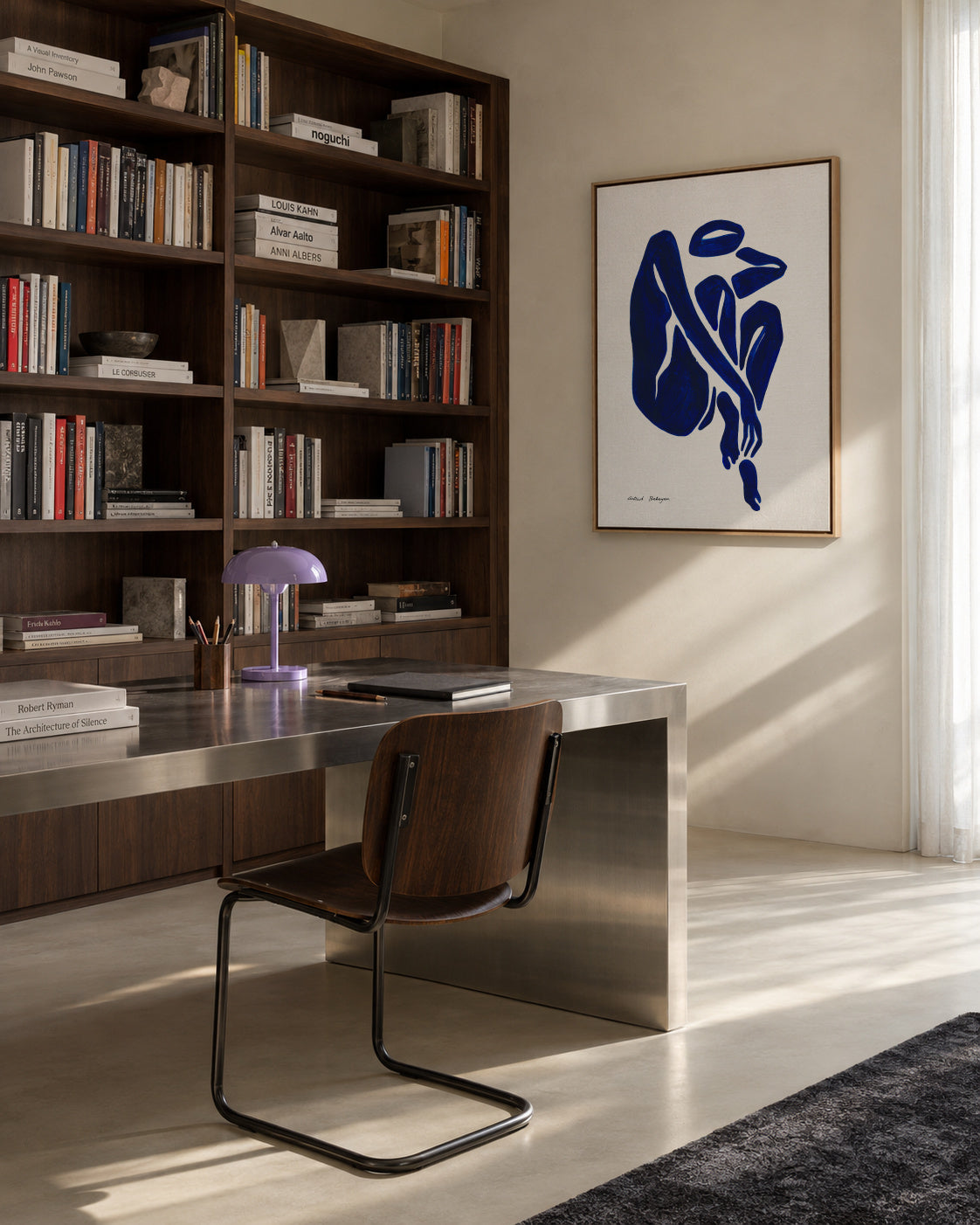Blue Figure #3 - Framed canvas in an interior