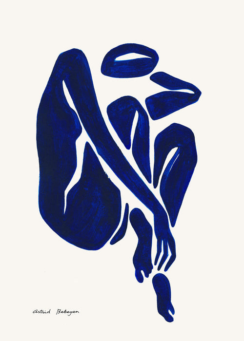 Obra abstrata com silhueta azul