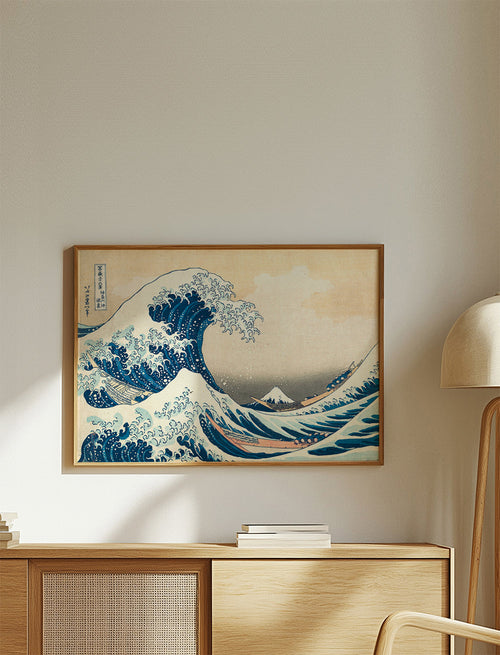 Cuadro de paisaje: onda japonesa em xilogravura