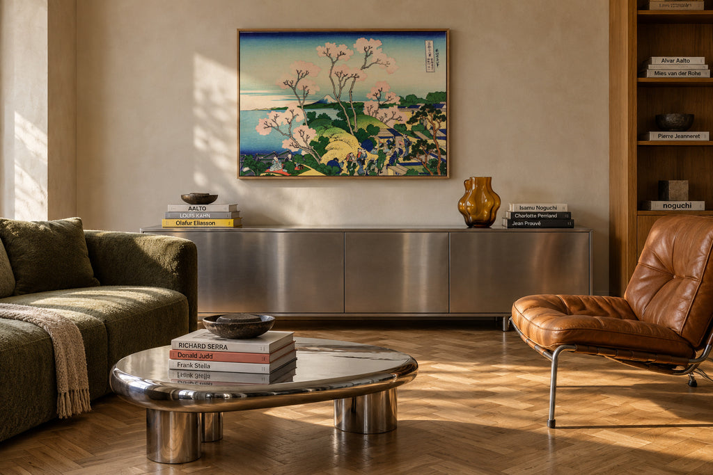 Fuji from Goten Yama - Katsushika Hokusai - Framed canvas in an interior