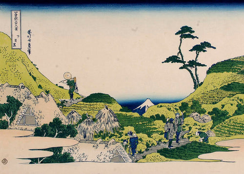 Quadro paisagem com Monte Fuji e colinas verdes