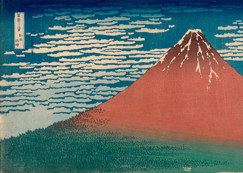 Cuadro de paisaje: Monte Fuji vermelho em estampa japonesa