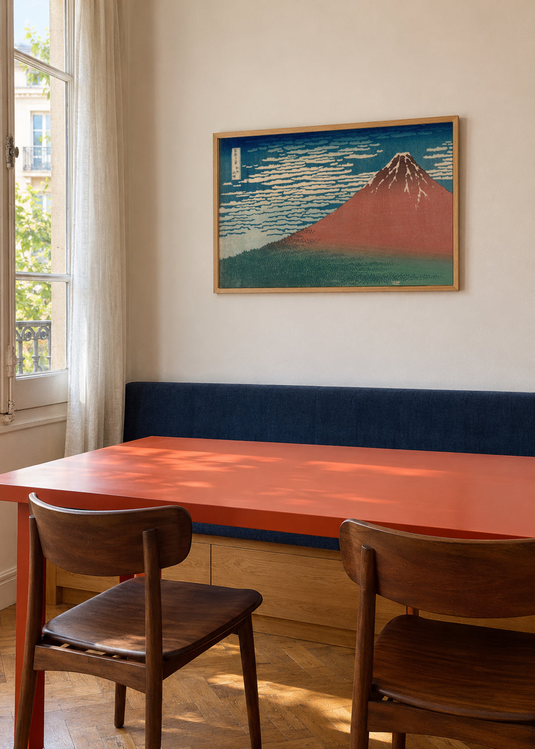 Red Fuji - Katsushika Hokusai - Framed poster in an interior