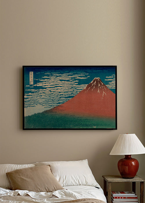 Cuadro de paisaje: Monte Fuji vermelho em estampa japonesa