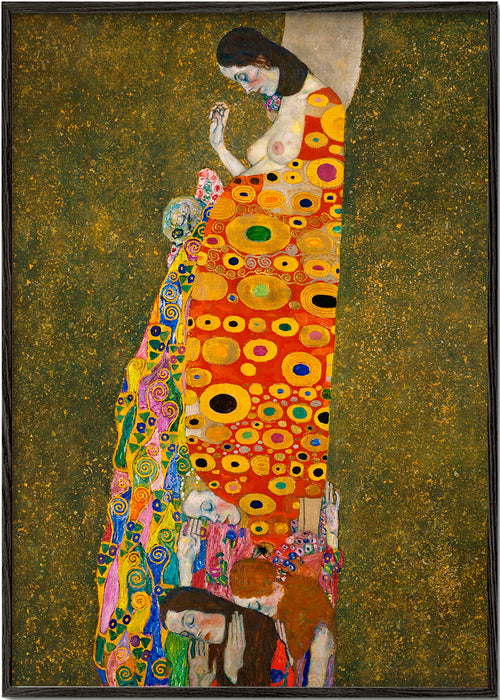 Quadro abstrato com figura dourada e motivos circulares