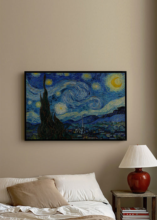 Quadro abstrato noite estrelada com cipreste