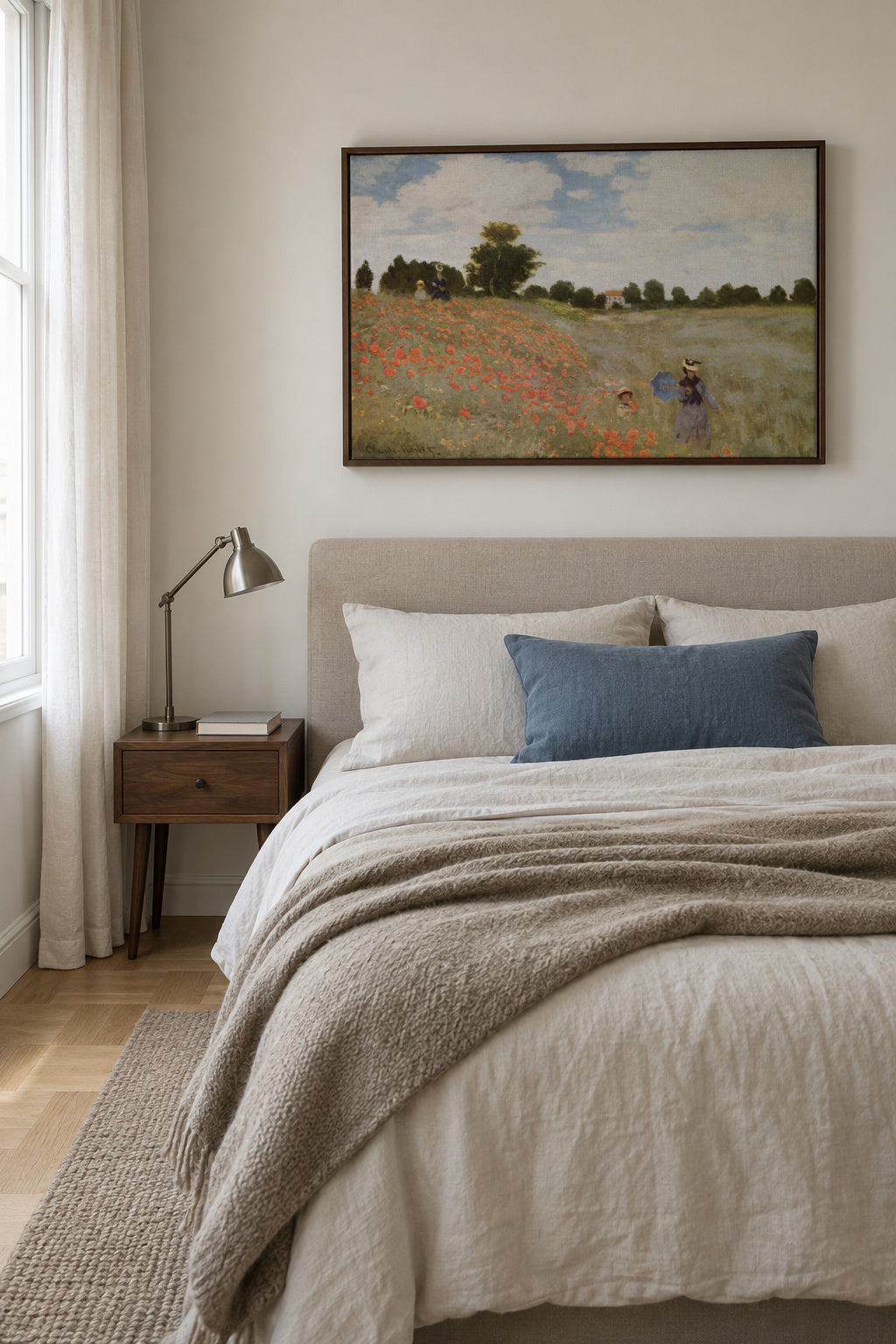 Poppy Field - Claude Monet - Framed canvas in an interior