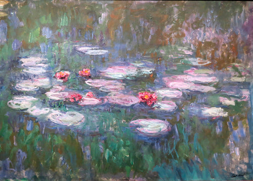 Estampa botânica: nenúfares em óleo impressionista