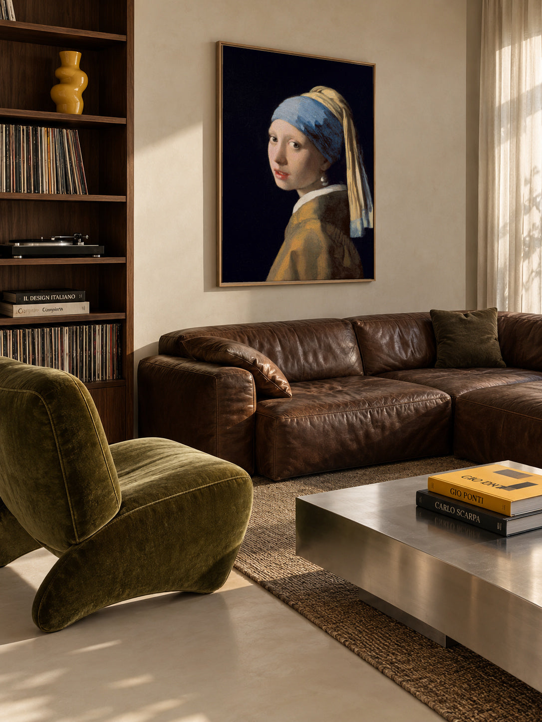 Girl with a pearl earring - Johannes Vermeer - Framed canvas in an interior