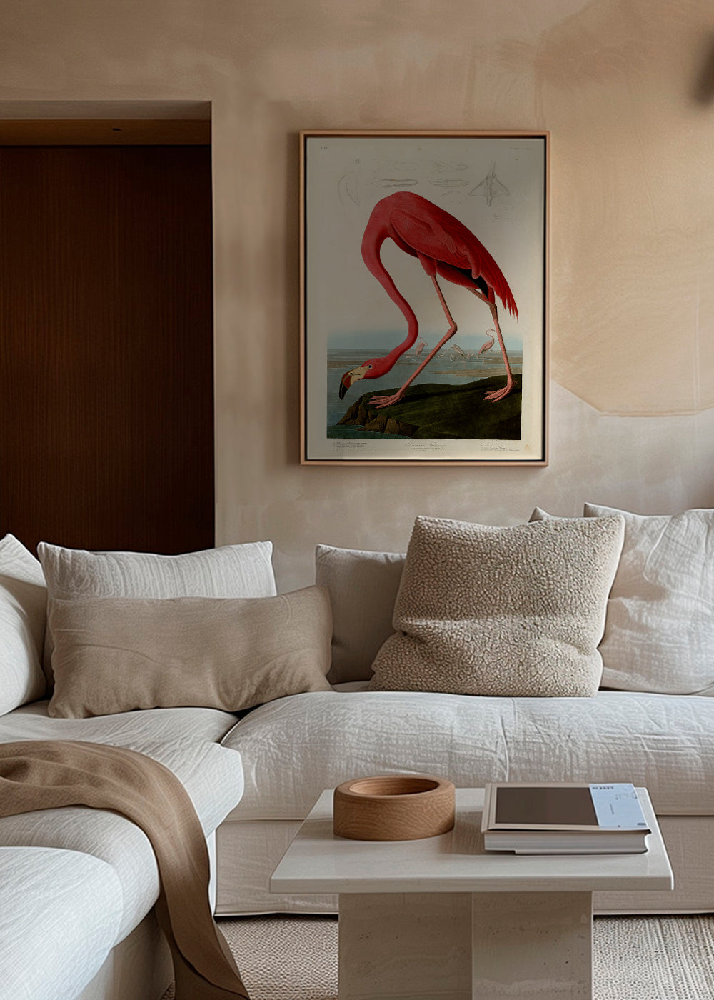 Quadro flamingo vermelho estilo Audubon