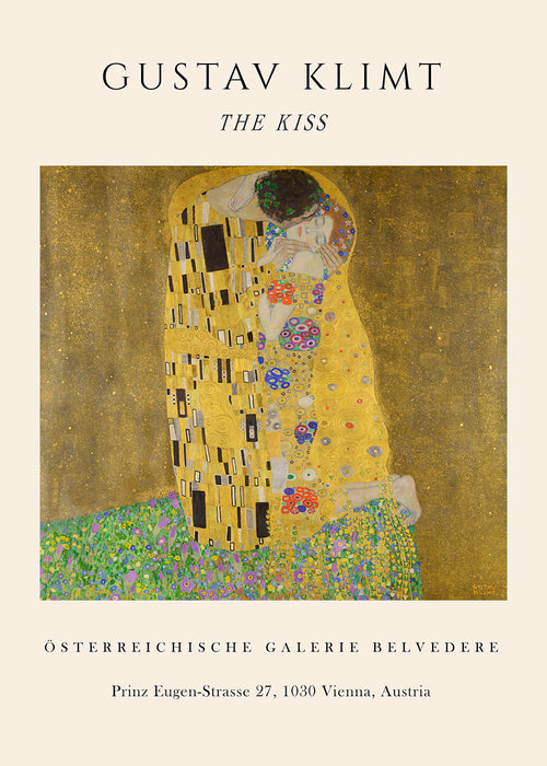 Quadro vintage 'O Beijo' de Klimt em dourado