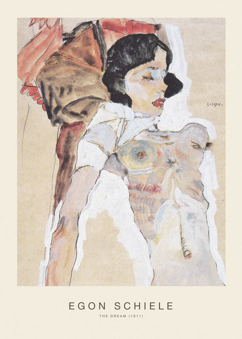 Quadro vintage: figura feminina reclinada de Egon Schiele