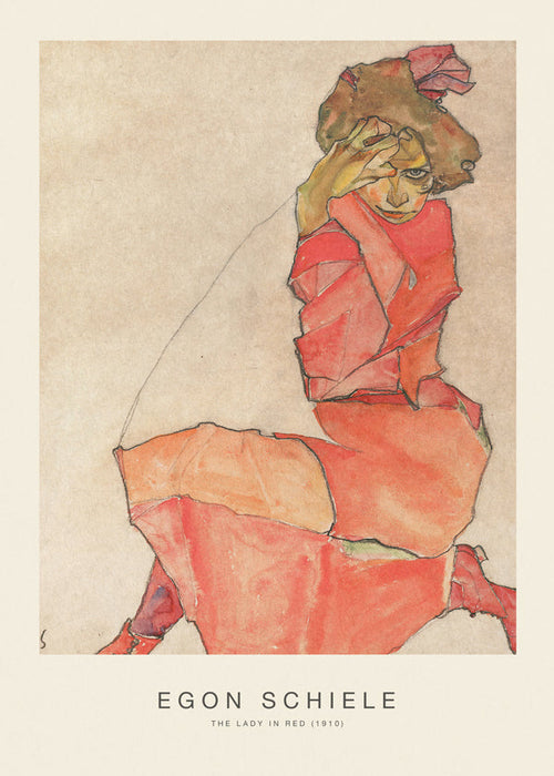 Estampa vintage mulher de vermelho expressionista
