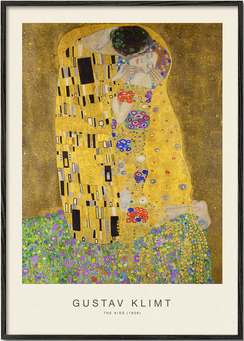 Poster vintage O Beijo em ouro com motivos florais