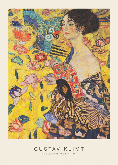 Estampa vintage: dama com leque e motivos florais