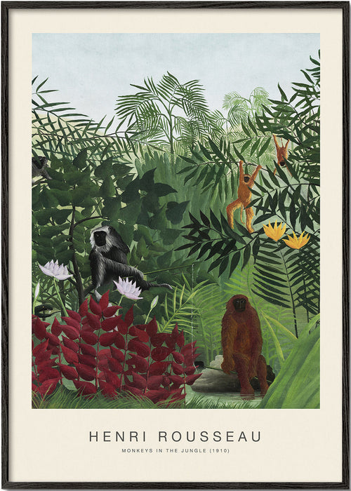 Quadro de macacos na selva estilo naïf