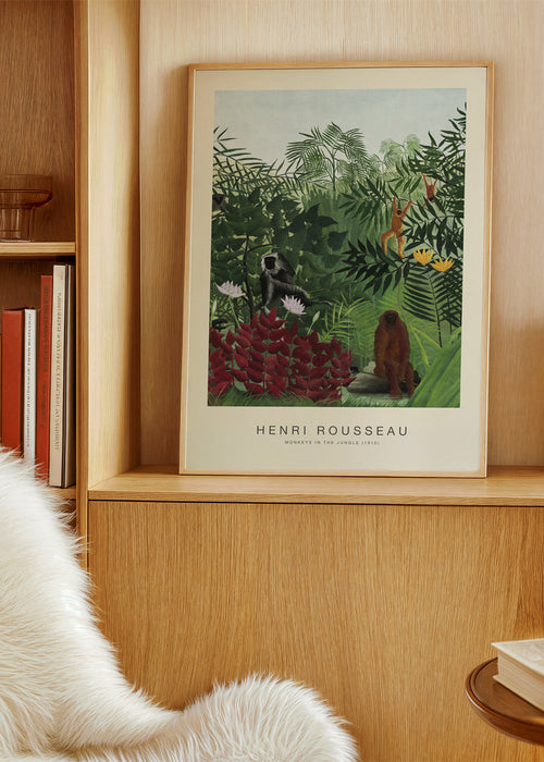 Quadro de macacos na selva estilo naïf