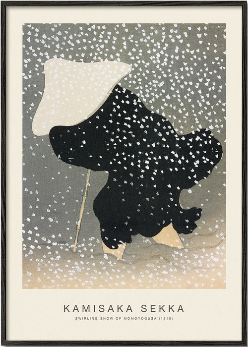 Ilustração japonesa de figura sob a neve