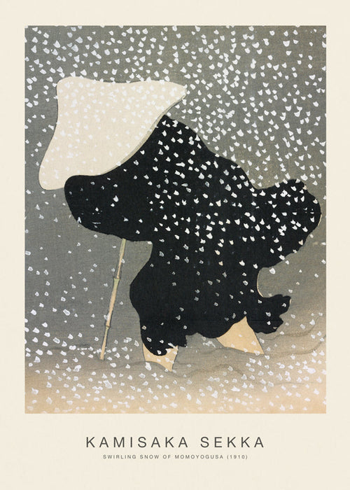 Ilustração japonesa de figura sob a neve