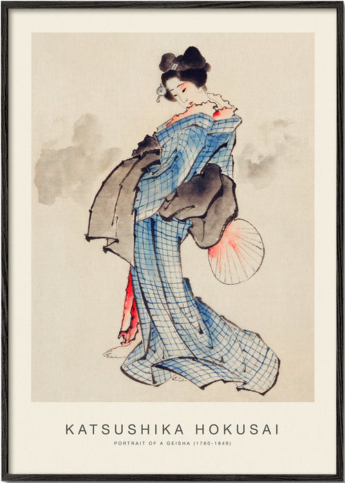 Ilustração de geisha com quimono azul