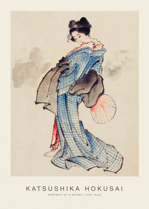 Ilustração de geisha com quimono azul