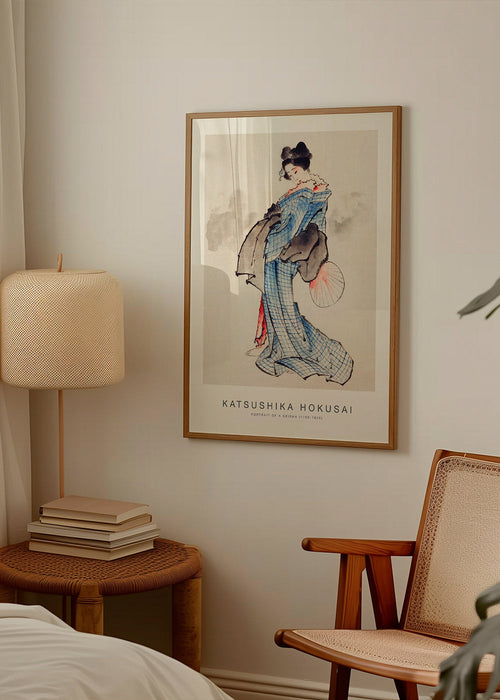 Ilustração de geisha com quimono azul